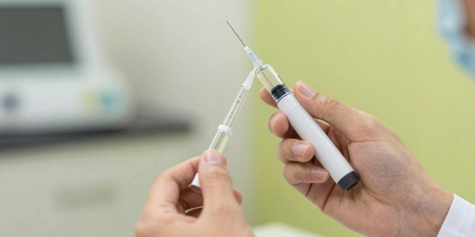 Subcutaneous injection pen held in a clinical setting, representing the once-weekly dosing shared by both medications